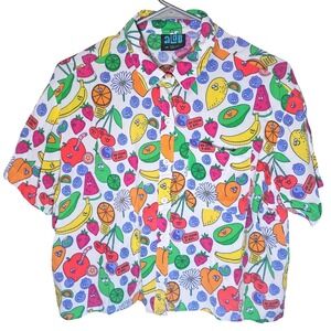 ALAB Zumiez Fruit Cartoon Button Up Shirt Womens Medium Street Skater Cropped